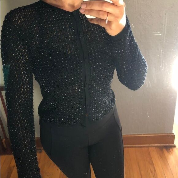 Nima for Philippe Adec Beaded Crochet Top Blouse long Sleeve Shirt Cover Up Sz S - Picture 1 of 6